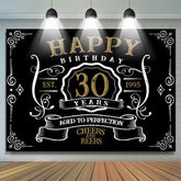 Vintage Gold Black Perfection 30th Birthday Backdrop